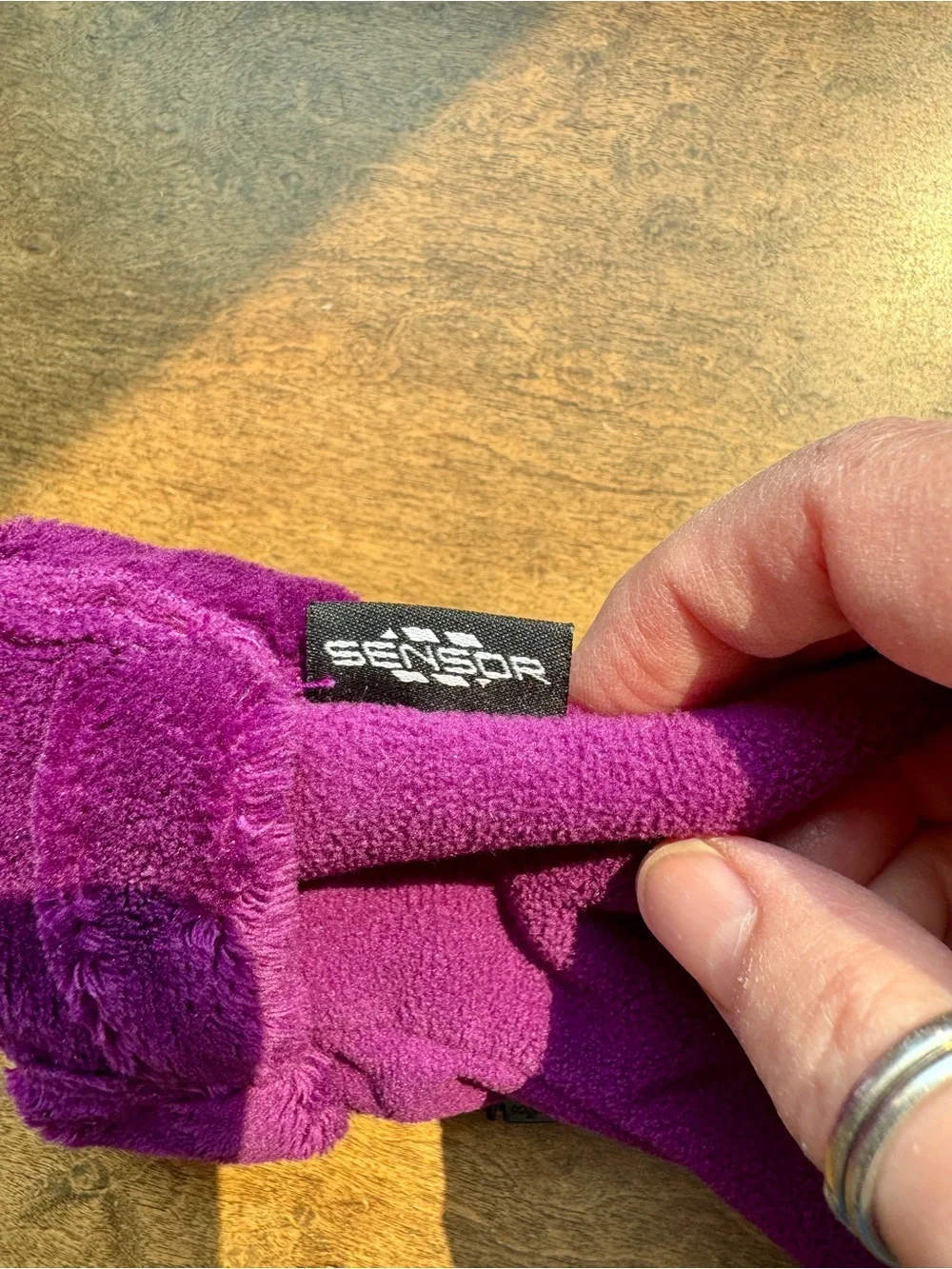 Bright Magenta Fleece Glove Pair with sensor tips.